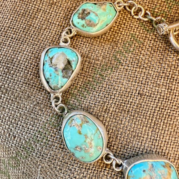Vintage Sterling Silver 6 Stone Turquoise Bracelet - Picture 5 of 6